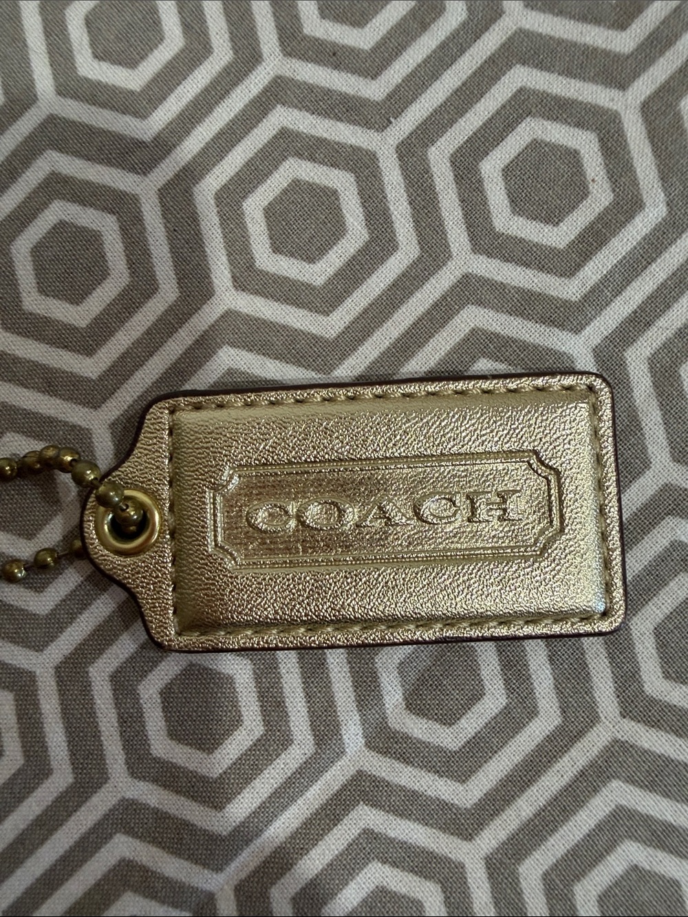Coach Metallic Gold Leather Logo Key Tag